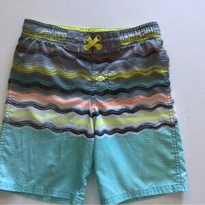 Cat & Jack Aqua Striped Boys' Swim Trunks with Neon Yellow Accents